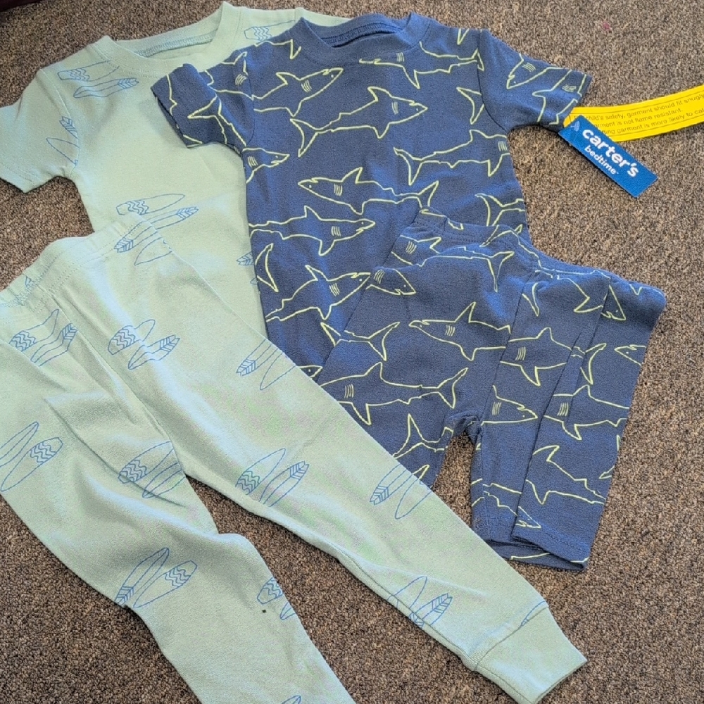 Carter's Blue and Green Shark Pajama Set